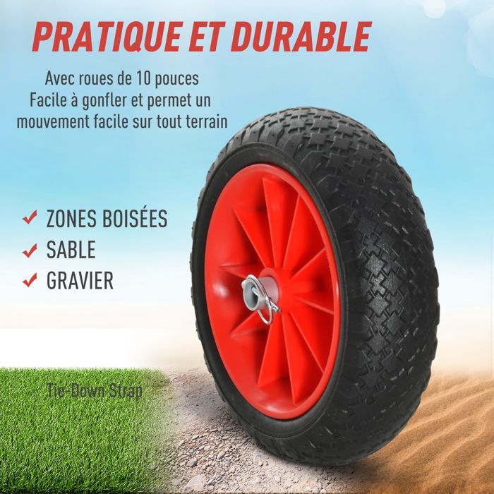 Kayak con carrito tipo sit-on-top Outsunny de aluminio, 60x30x37cm, rojo.
