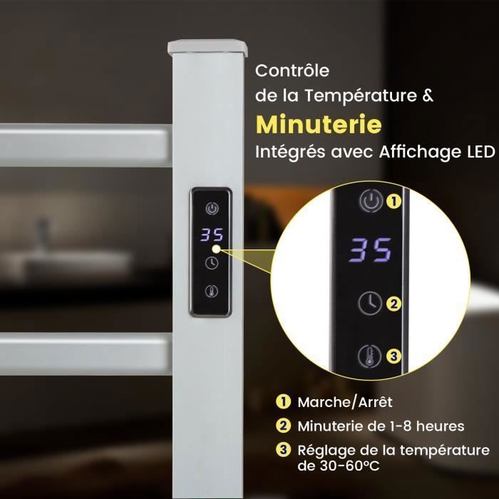 Radiador toallero eléctrico COSTWAY de 100 W, 30-60 °C, con temporizador, pantalla LED, protección contra sobrecalentamiento, independiente o