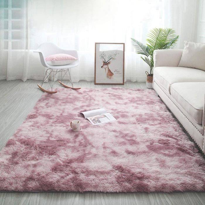 Alfombra de pelo largo para sala de estar, 160 x 230 cm, suave, rosa, de fibra de polipropileno, antideslizante.