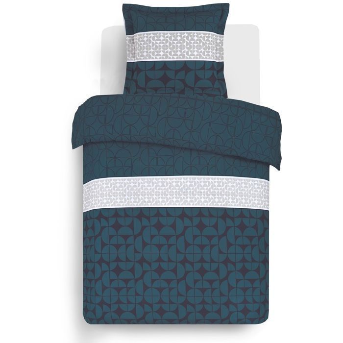 VISION - Parure de lit Basile - 100% coton - 1 housse de couette 140x200cm + 1 taie d'oreiller 65x65cm - Gris