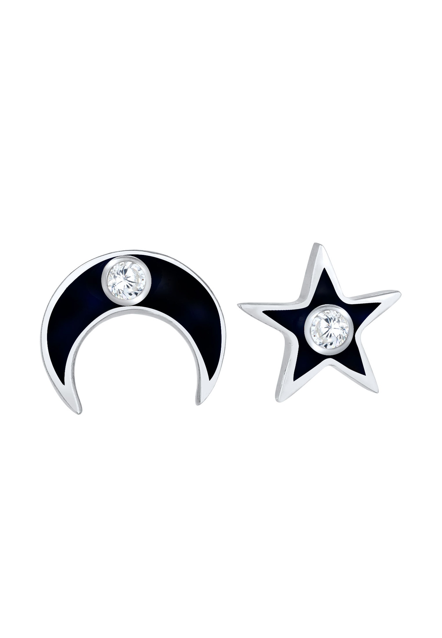Elli Stud Étoiles Half Moon Astro avec pierres en zircone cubique et émail en argent sterling 925