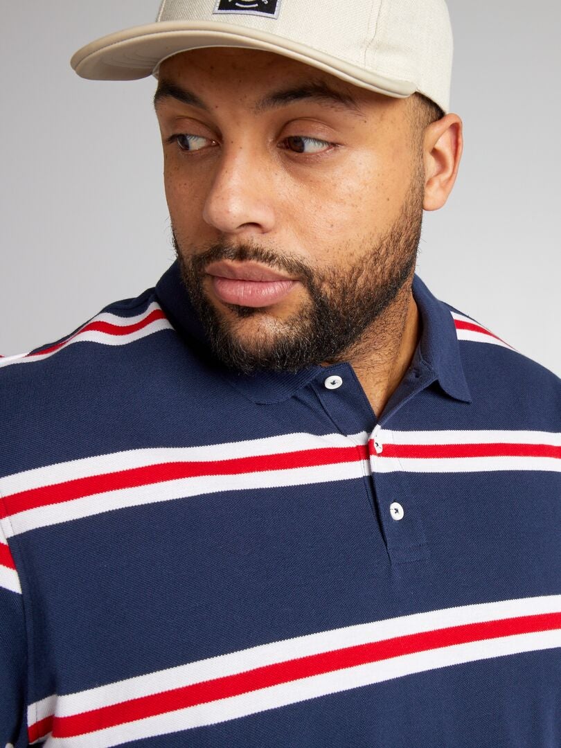 Gestreept katoenen poloshirt - ZWART