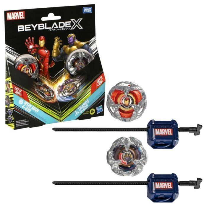 Beyblade X Multipack Spinning Top Iron Man 4-80B vs. Thanos 4-60B, Marvel, Ages 8+