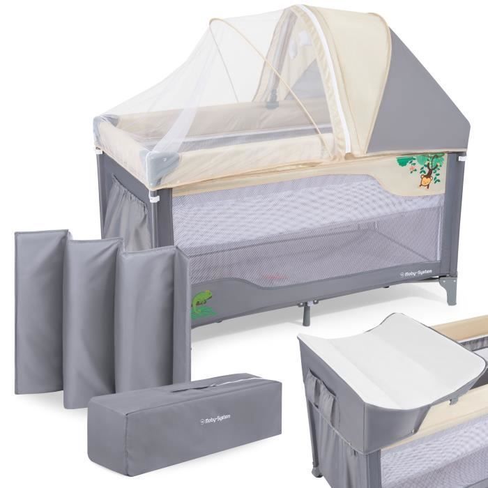 Moby-System Lit Parapluie Pliable & Parc Bébé 2EN1 | 2 Niveaux Matelas Haut Bas Jusqu'à 25 kg| Moustiquaire Sac Transport| CE