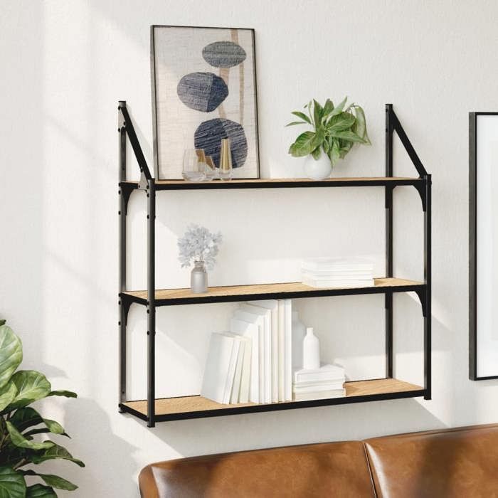 Estantería de pared de 3 niveles vidaXL, roble Sonoma, 80x21x78,5 cm, 835455