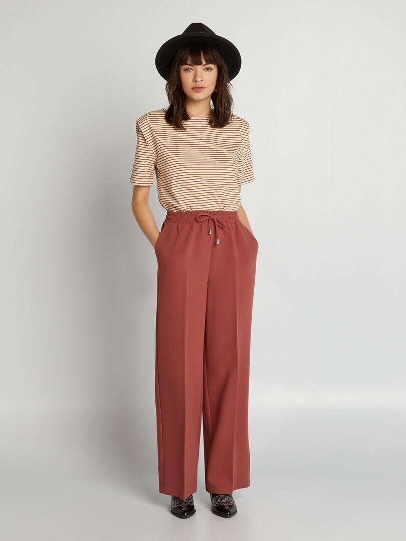 Calças de corte reto com amarração frontal - VERMELHO