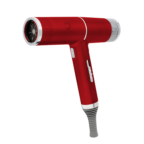 Secador de pelo ligero Zenten New Concept con forma de T, color rojo satinado.