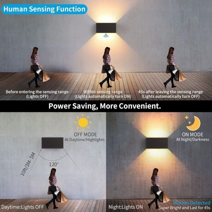 Aplique LED de exterior AIMOONSA - 24W - Sensor de movimiento - IP65 - Blanco cálido 3000K
