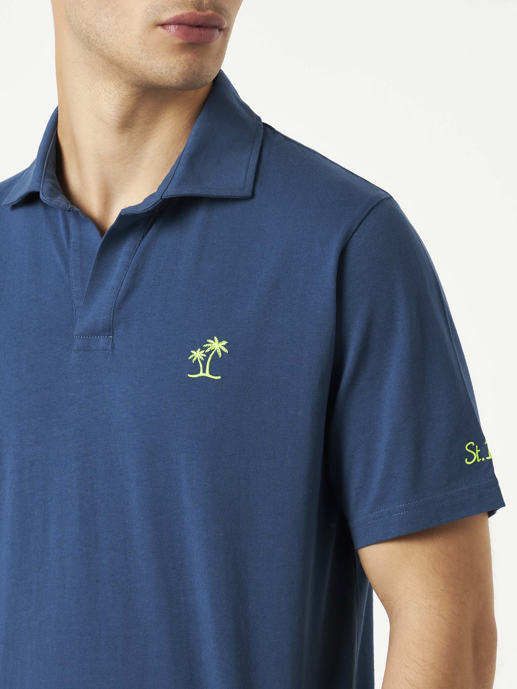 Herenpolo van marineblauw katoenjersey