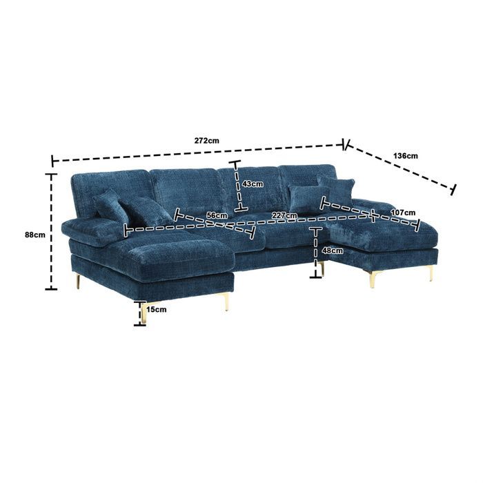 DRIPEX Canapé 4/5 Places en tissu chenille,Canapé Moderne en forme U avec 4 coussins pour salon,chambre,Bleu