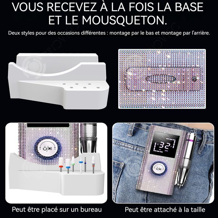 INN Electric Nail File 45000RPM White Diamonds with 6 Grinding Heads Professional Nail Sander Speed Nail File