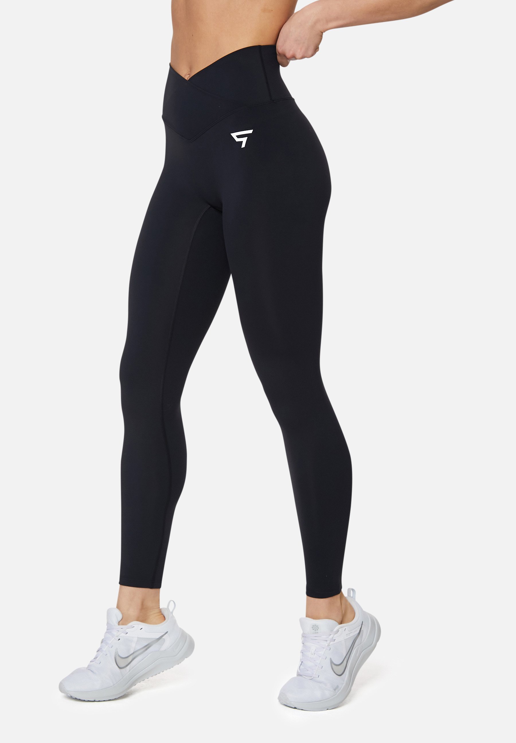 Leggings de sport anti-squat à ceinture croisée - noirs