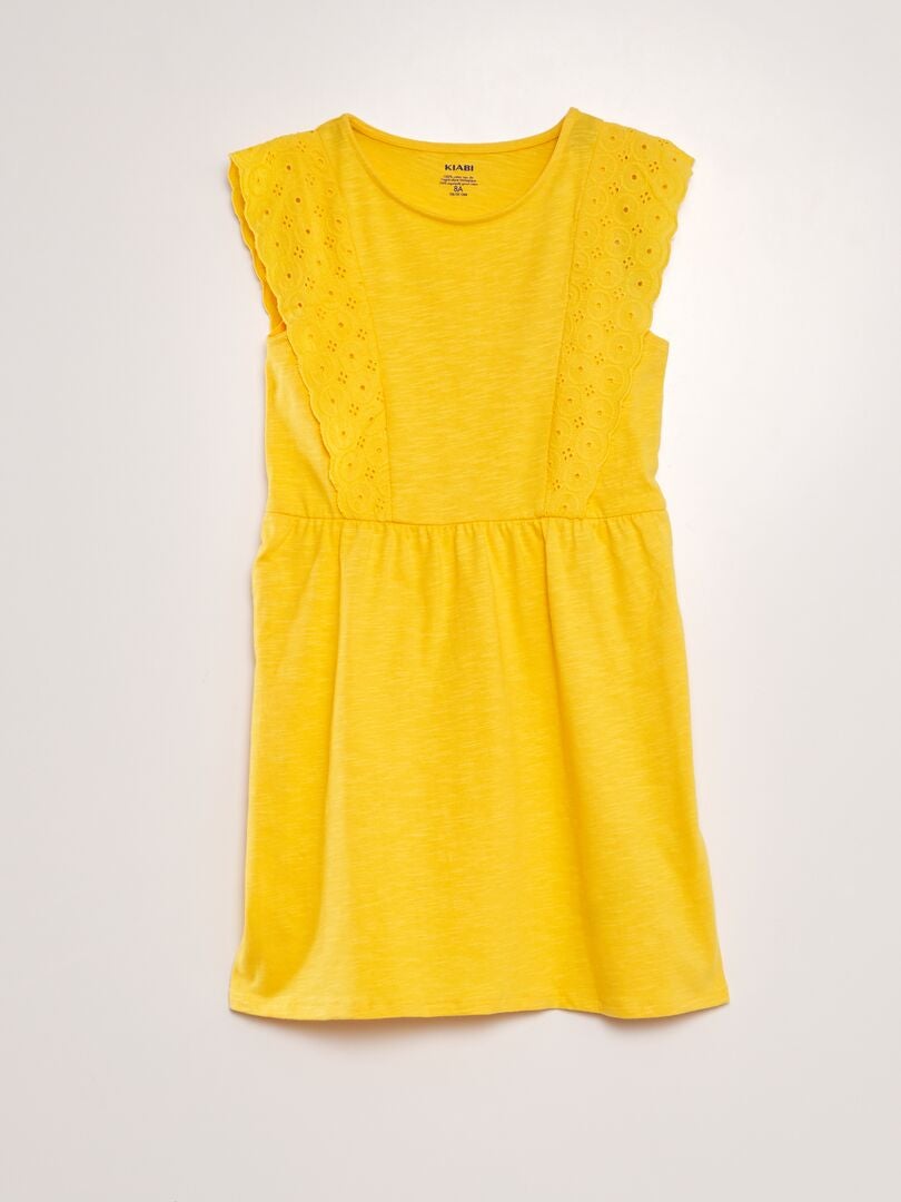 Vestido con bordado de punto inglés - AMARILLO
