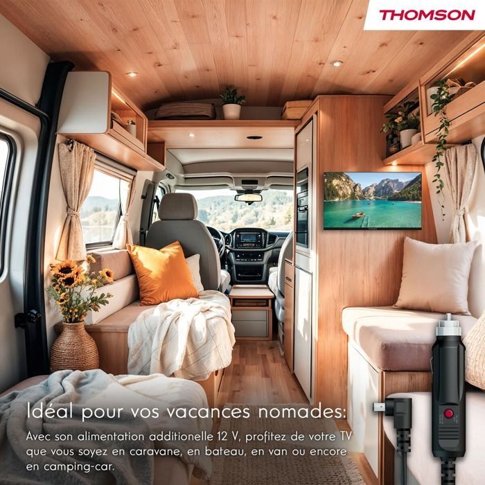 Televisor LED Thomson 24HG2S15CW con adaptador de camping de 12 V, HD 60 Hz, 60 cm, 2025
