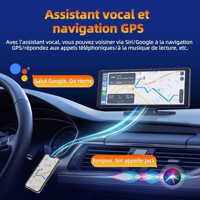 CAMPARK 10'' autoradio met draadloze CarPlay, Android Auto, touchscreen, MirrorLink, GPS en 1080p achteruitrijcamera