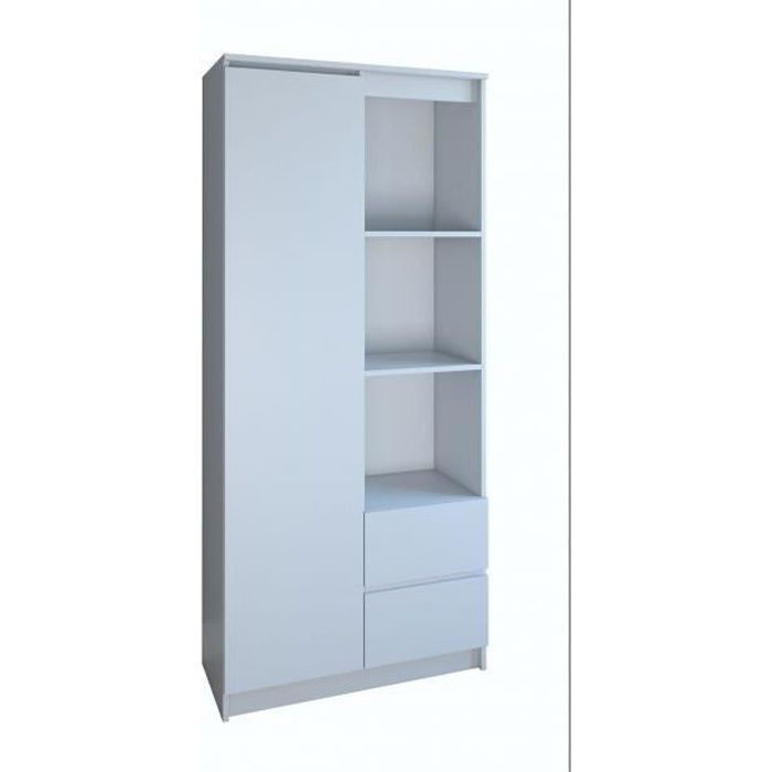 LIVORNO - Mueble de almacenamiento de 7 compartimentos y 2 cajones para oficina, salón o dormitorio (30x60x180 cm) - Librería contemporánea - Estanterías decorativas