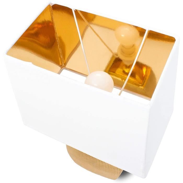 BRUBAKER - Lampe de table/de chevet - Design élégant - Hauteur 38 cm - Pied en Céramique/Doré - Abat-jour en Coton/Blanc