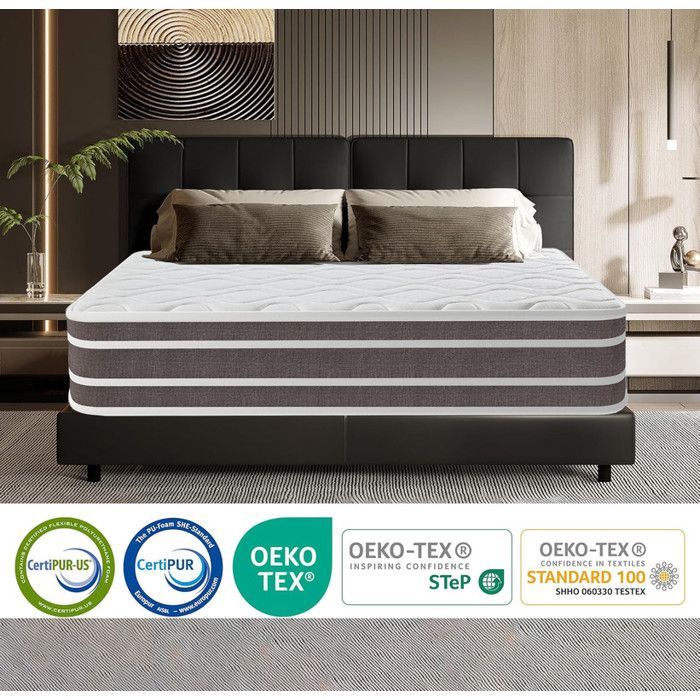 Colchón extragrueso de 140x190 cm y 28 cm de grosor - Espuma viscoelástica y muelles ensacados, 7 zonas de soporte, duradero, firmeza media