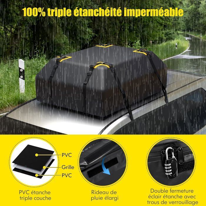 Bolsa impermeable para techo de coche - COSTWAY - 400L - 12 correas - Sistema de cierre - Alfombrilla antideslizante