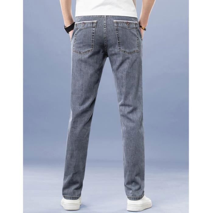 INSFITY Men's Slim Fit Straight Jeans in Stretch Denim - Faded Effect - Blue