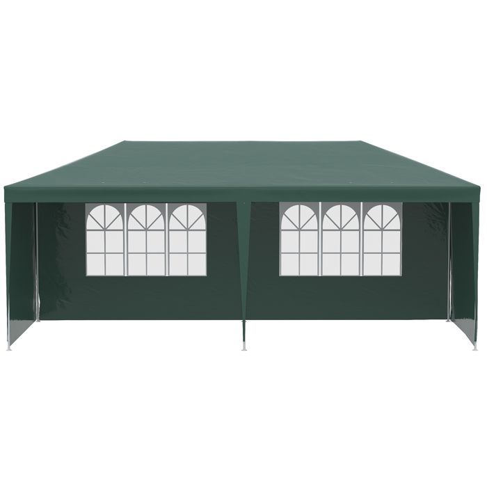 Tuinpaviljoen, partytent met ramen en verwijderbare zijpanelen, voor feesten en bruiloften, 6 x 3 m groen
