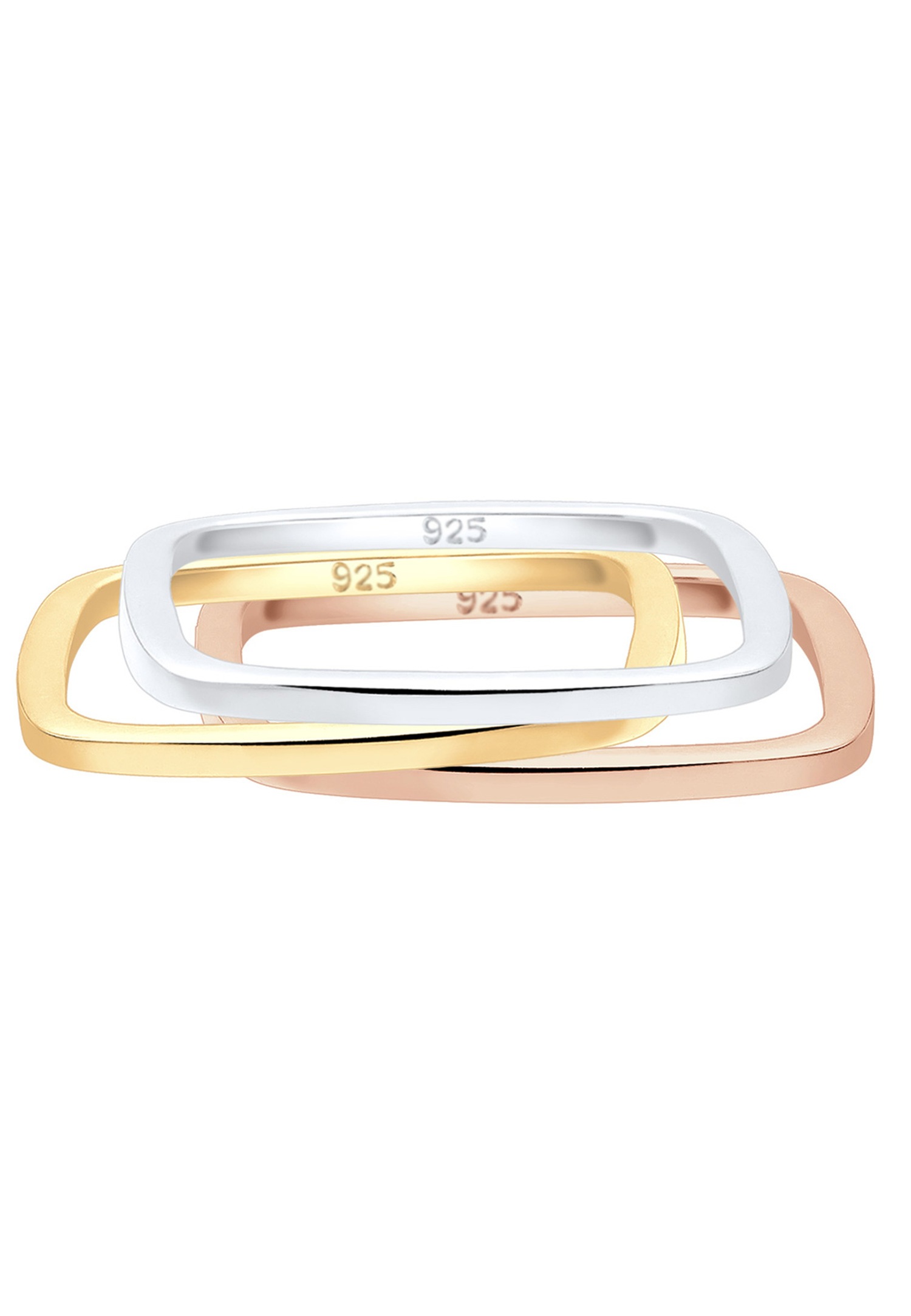 Elli Femmes Pile Set Basique Quadrilatère Tri-colore en Argent Sterling 925