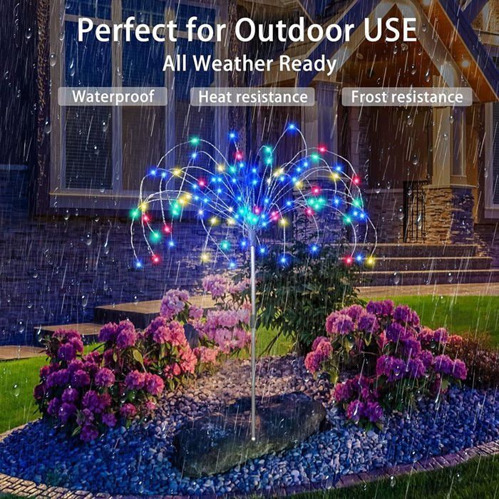 Juego de 3 luces solares para jardín con control remoto, 8 modos, 120 LED, iluminación exterior.