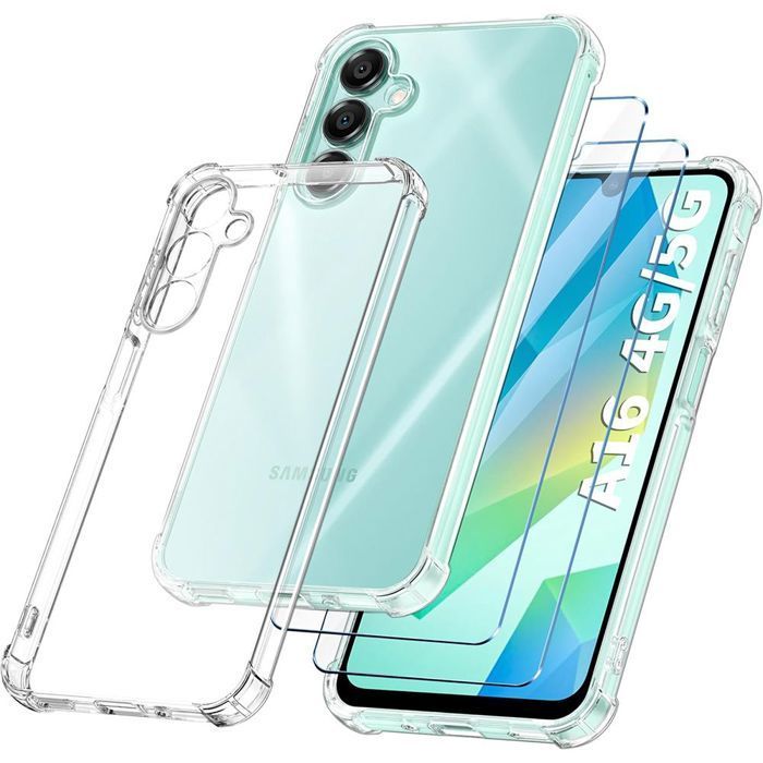 Custodia protettiva - BOOLING - per Samsung Galaxy A16 - TPU antiurto - 2 pellicole protettive in vetro temperato - Trasparente