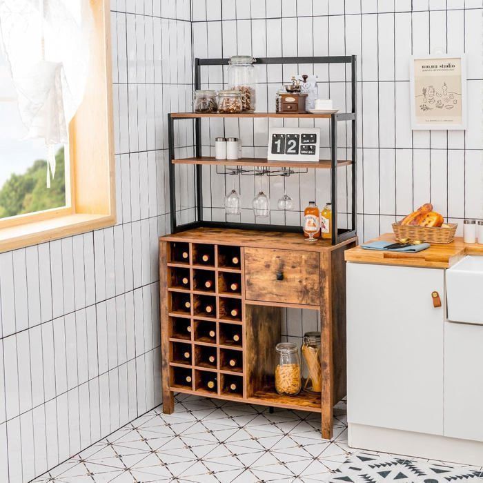 Botellero GOPLUS para 18 botellas, 78x40x160cm, con 3 estantes abiertos, mueble de almacenamiento de cocina de estilo industrial.