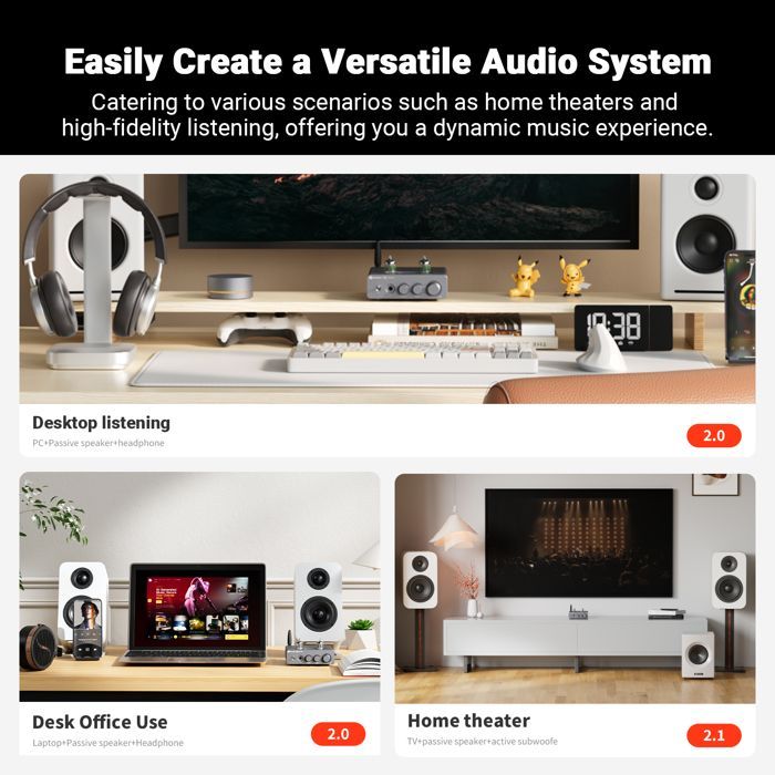 Amplificador de potencia estéreo integrado - RNCYN - T20X MKII - 300W - Bluetooth - Válvulas de vacío - Clase D