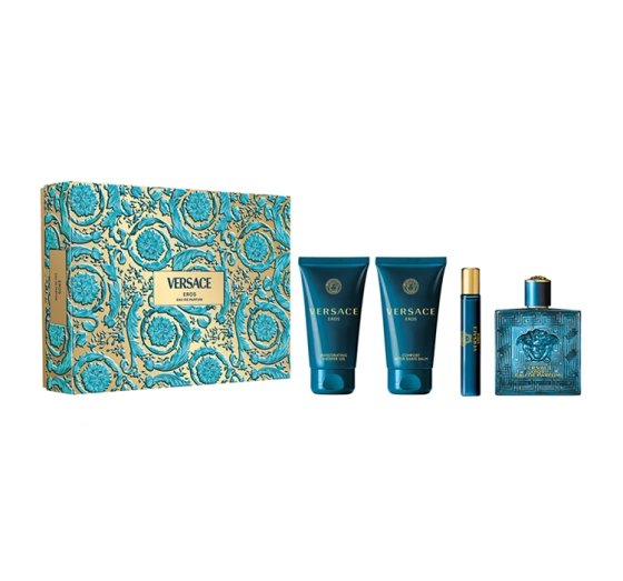 Versace Eros woda perfumowana spray 100 ml   10 ml   balsam po goleniu 75 ml   żel pod prysznic 75 ml