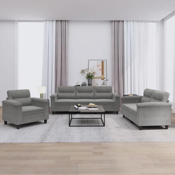Set divano in microfibra - vidaXL - 3 pezzi - Grigio scuro - Tessuto in microfibra - Dimensioni poltrona: 90x77x80 cm