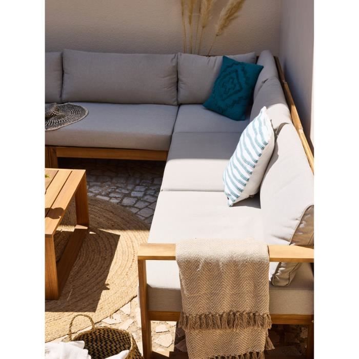 Conjunto modular de jardín esquinero LEVATA XXL - Madera de acacia con certificación FSC - 9 plazas - Gris lino + Funda incluida