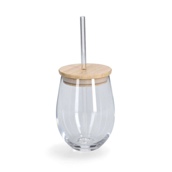 Szklanka ze szklaną słomką i wieczkiem z bambusa, 500 ml