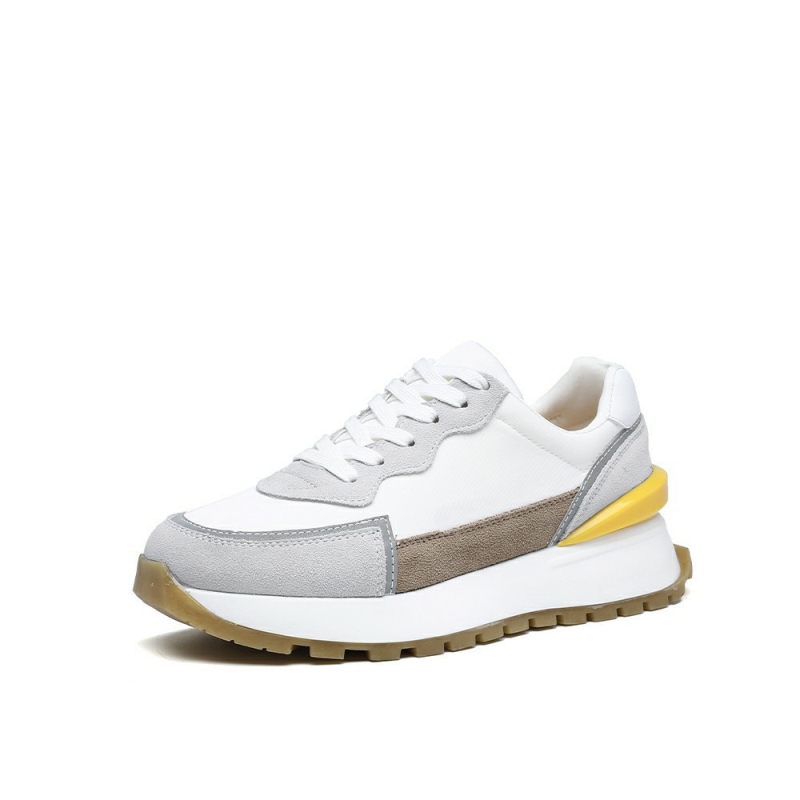 Zapatillas deportivas de mujer con plataforma plana, de piel de vacuno, a la moda de primavera, reflectantes, transpirables, con suela gruesa.