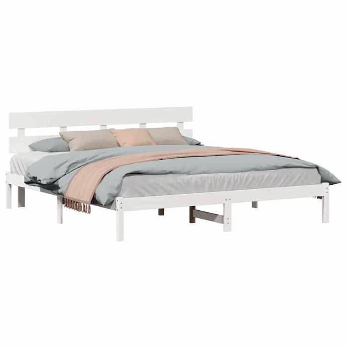 Cama doble CHIC para adultos - Estructura de cama blanca de 200 x 200 cm, madera maciza de pino #Sara69460