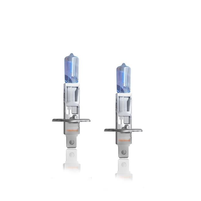 Bombilla H1 para coche, paquete de 2, 6000K, luz blanca automática, efecto xenón, halógena, 55W, SUPER BLANCO, estándar francés FIREROAD®