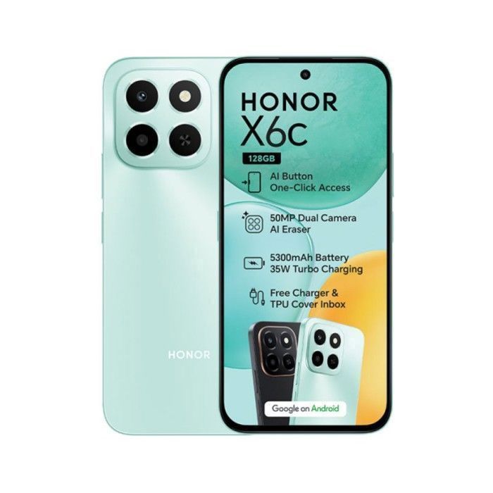 Smartphone HONOR X6C, 6 GB de RAM, 128 GB de ROM, color cian océano.