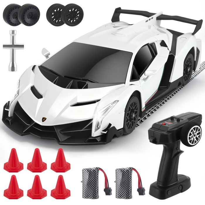 Lamborghini RC Car, 1:18 4WD RC Drift Voiture télécommandée avec lumières LED, vitesse 20 km/h, voiture de course jouet cadeau