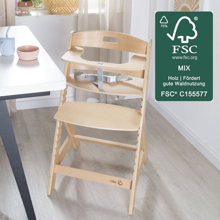 Chaise haute évolutive - ROBA - LIV UP - De 6 mois jusqu'à 70 kg - Set organisateur inclus - Bois naturel