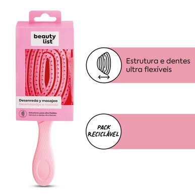 Beauty List utflokings- og massasjebørste med ultrafleksible børstehår – rosa