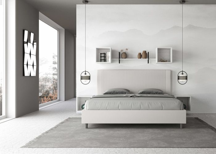 Letto matrimoniale king size - Ityhome - Goya - Ecopelle bianca - 200x210 cm - Senza base letto