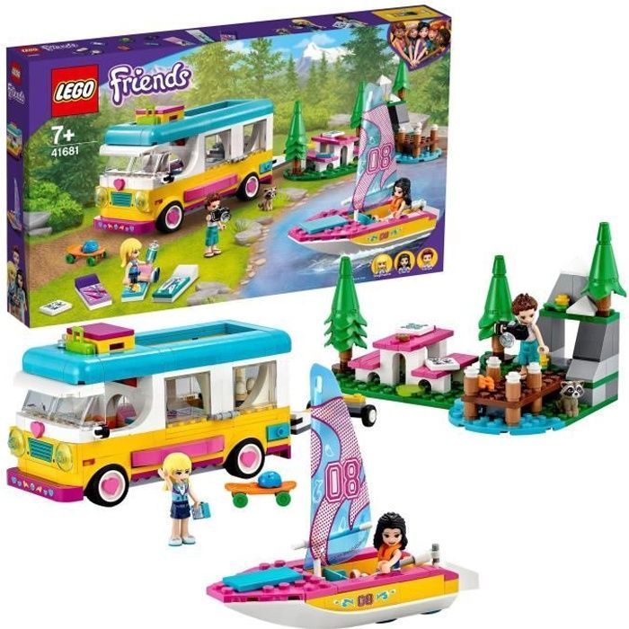LEGO® 41681 Friends Avventura nella foresta con camper e barca a vela, barca giocattolo e personaggio del procione