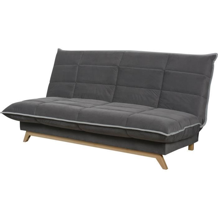 Sofá cama clic-clac de 3 plazas - Colchón DUNLOPILLO de 13 cm de grosor - Espuma de alta resiliencia de 35 kg/m³ - Tejido gris - Fabricado en Francia