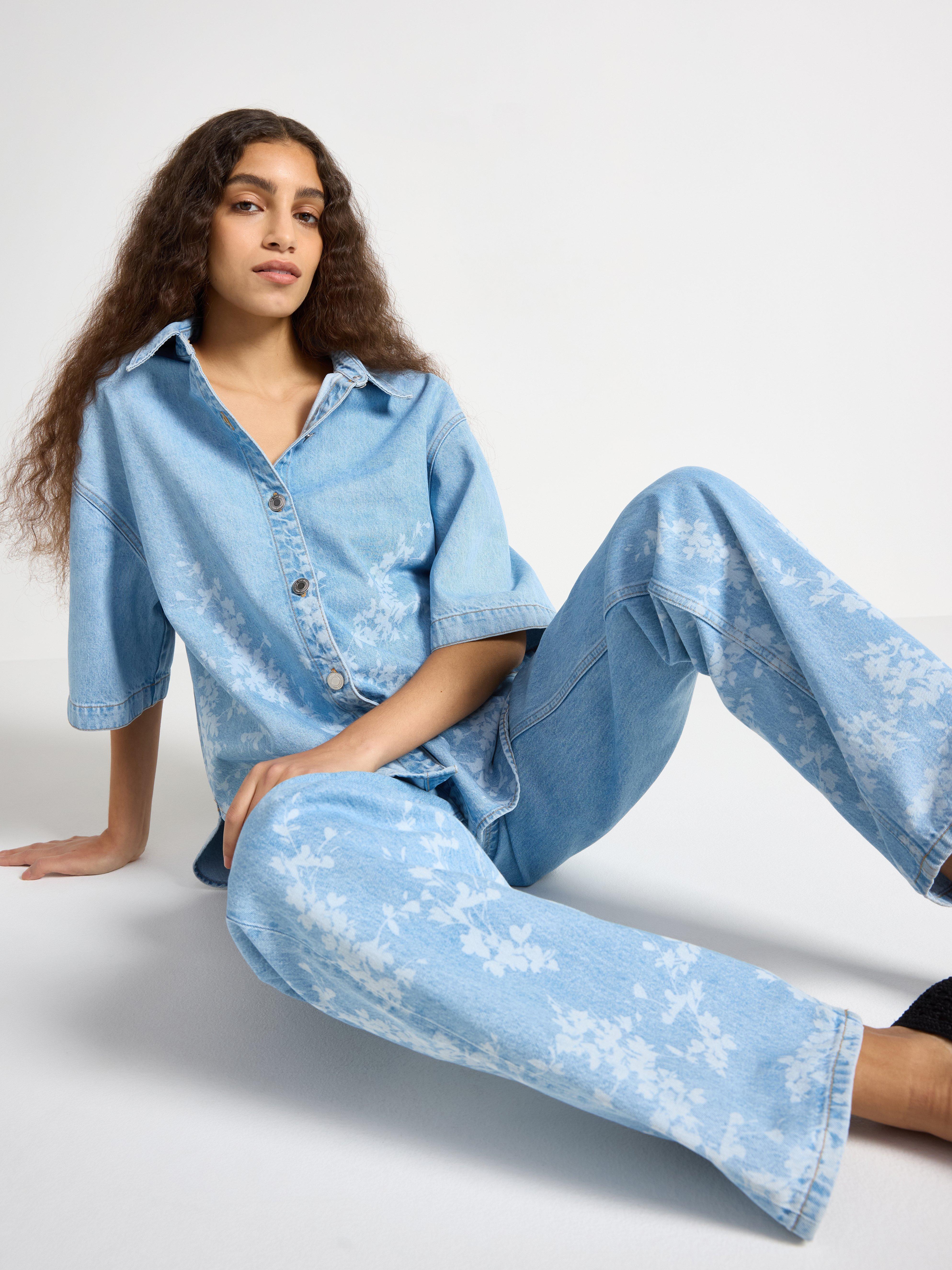 STRAIGHT Sia extra långa jeans med blomstertryck blue