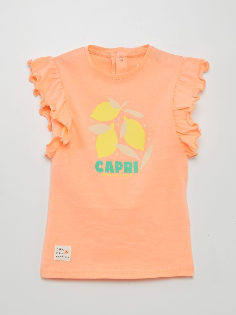 Jurk met ruches - Grafik Edition - ORANJE