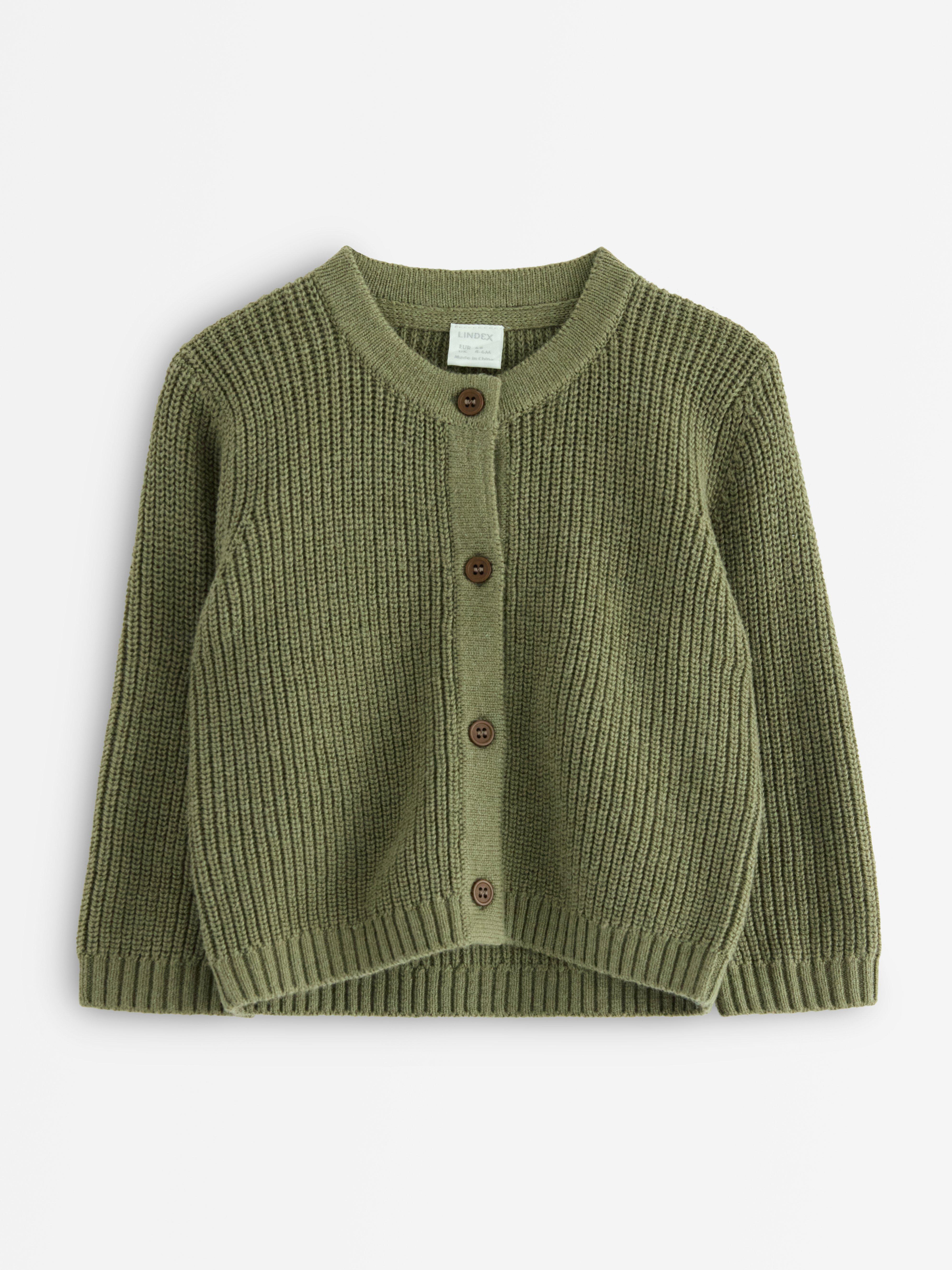 Cardigan Stickad Kaki Poussière Clair