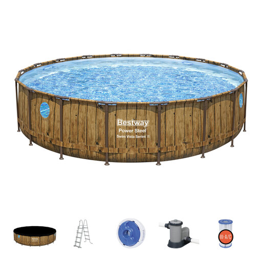Piscine hors sol tubulaire Bestway Power Steel, design bois, 549 x 122 cm