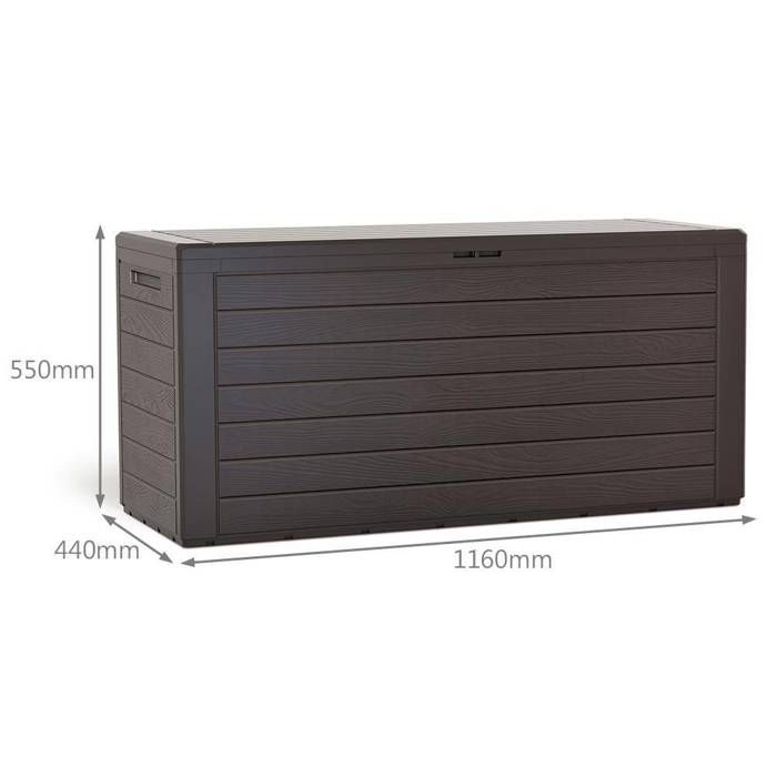 VOUNOT® Coffre de Jardin avec Poignées 280L - Malle de Rangement Extérieur en PP - 116x44x55cm - Style Bois Marron