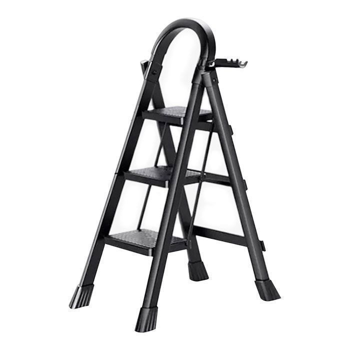 Seven Comfort-Escabeau 3 marches-Pliant avec Pédale Antidérapante-Chargé 150KG-Acier-Noir